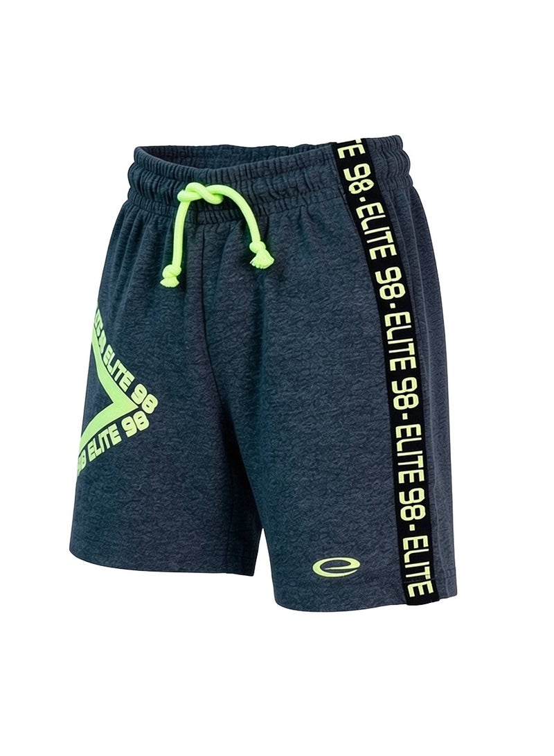 WiNi BEE Boys' Athletic Sport Shorts, Dark Grey Heather with Neon Green Print, Knee-Length Training Pants, Elastic Waistband with Drawstring, Ages 2-6 Years - Image 5